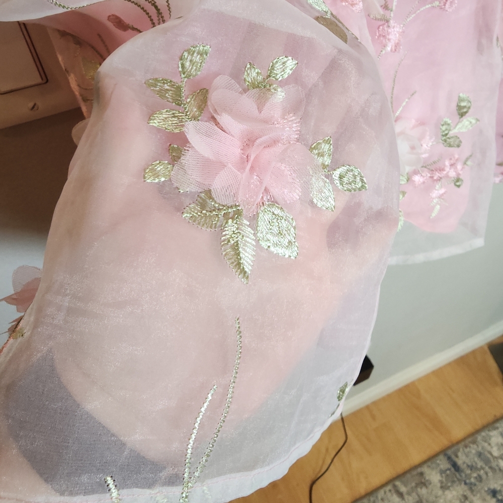 Sugar Thrillz 3D Floral Pink Green Puff Sleeve Mini Dress Size 1X Fairy Coquette - Picture 15 of 16